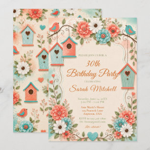 Coral and Aqua Birthday Party Invitation