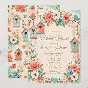 Coral and Aqua Bridal Shower Invitation