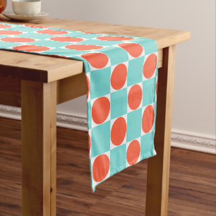 Coral and Aqua Circle Chequerboard Medium Table Runner