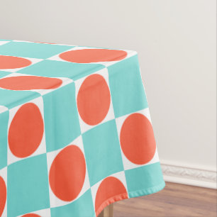 Coral and Aqua Circle Chequerboard Tablecloth