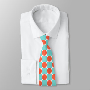 Coral and Aqua Circle Chequerboard Tie