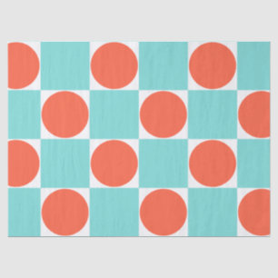 Coral and Aqua Circle Chequerboard Tissue Paper