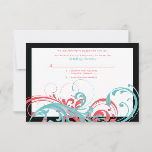 Coral and Aqua Floral Wedding Reply Card