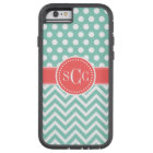 Coral and Aqua Polka Dot Chevron Monogram