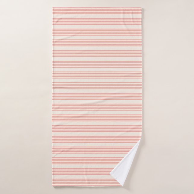 Coral and beige five stripe pattern bath towel (Bath Towel)