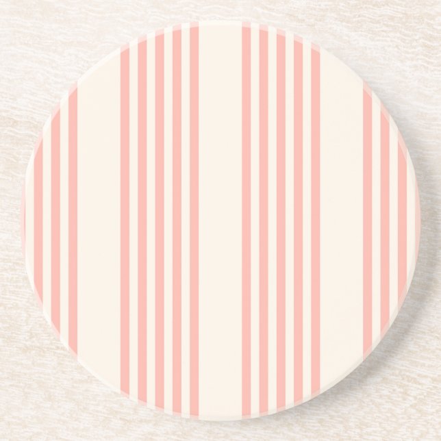 Coral and beige five stripe pattern coaster (Front)