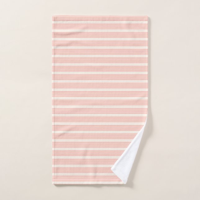 Coral and beige five stripe pattern hand towel (Hand Towel)