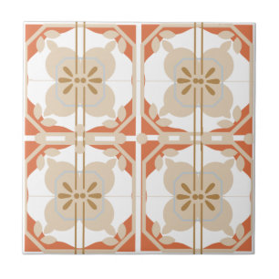 Coral and Beige Intricate Portuguese Style  Tile