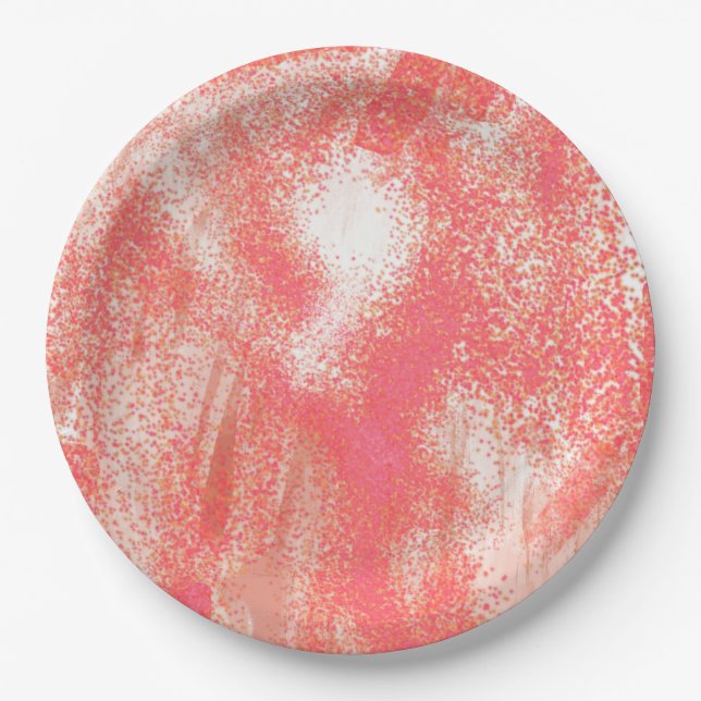 Coral and Beige Splatter   Paper Plate (Front)