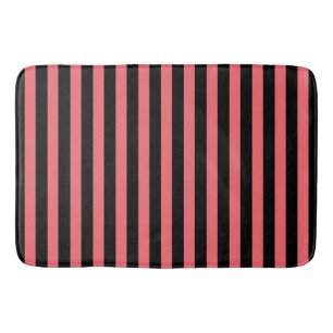 Coral and black candy stripes bath mat