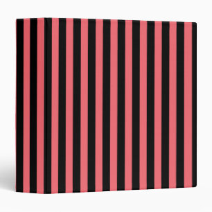 Coral and black candy stripes binder