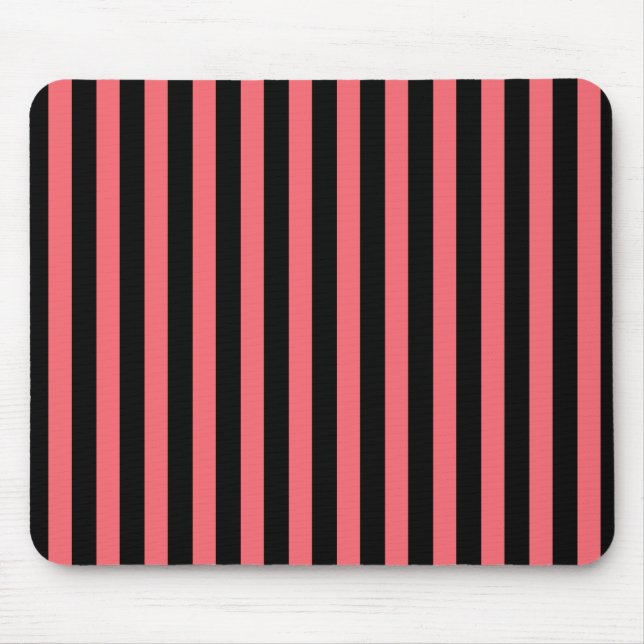 Coral and black candy stripes mouse pad (Front)