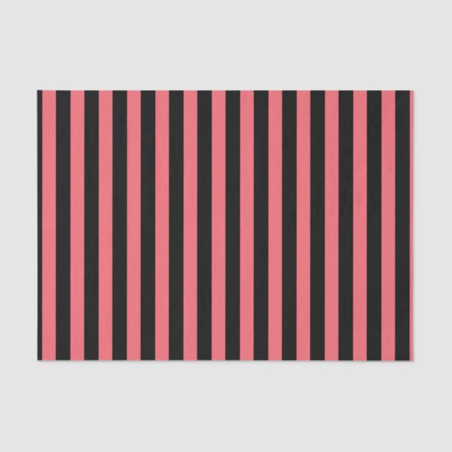 Coral and black candy stripes tissue paper (Front)