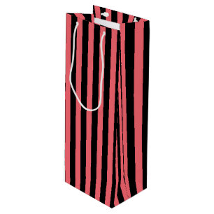 Coral and black candy stripes wine gift bag