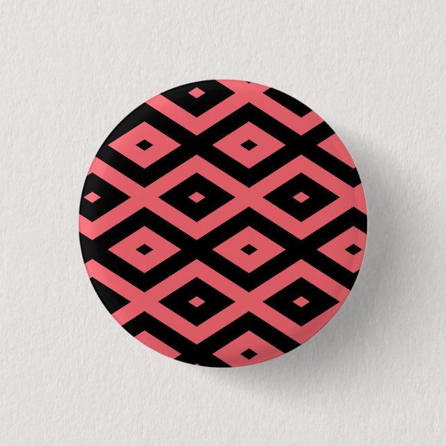 Coral and black diamond pattern 1 inch round button (Front)
