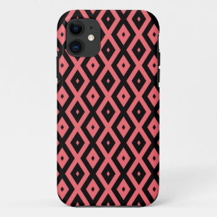 Coral and black diamond pattern iPhone 11 case