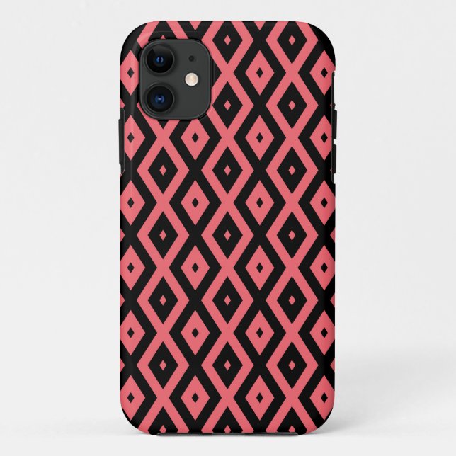 Coral and black diamond pattern Case-Mate iPhone case (Back)