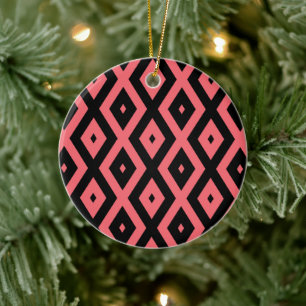 Coral and black diamond pattern ceramic ornament