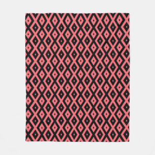 Coral and black diamond pattern fleece blanket