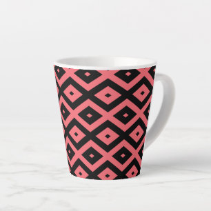 Coral and black diamond pattern latte mug