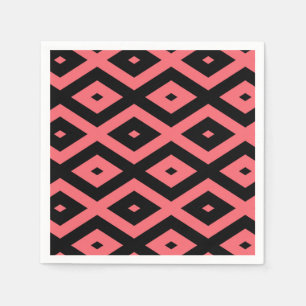 Coral and black diamond pattern napkin