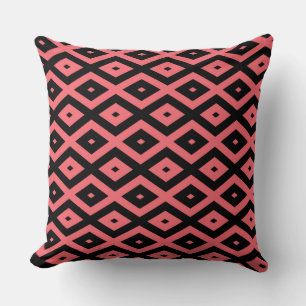 Coral and black diamond pattern throw pillow