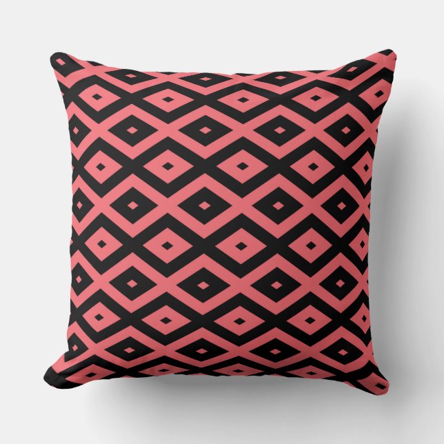Coral and black diamond pattern throw pillow (Front)