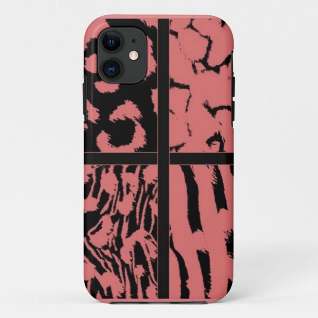 Coral and Black Wild Animal Patterns Case-Mate iPhone Case (Back)