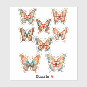 Coral and blue butterfly vinyl sticker sheet