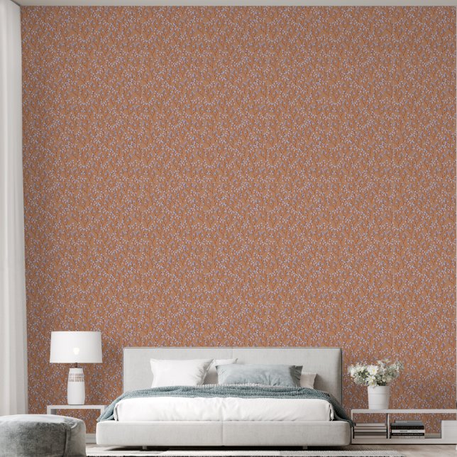 Coral and Blue Floral Wallpaper (Bedroom)