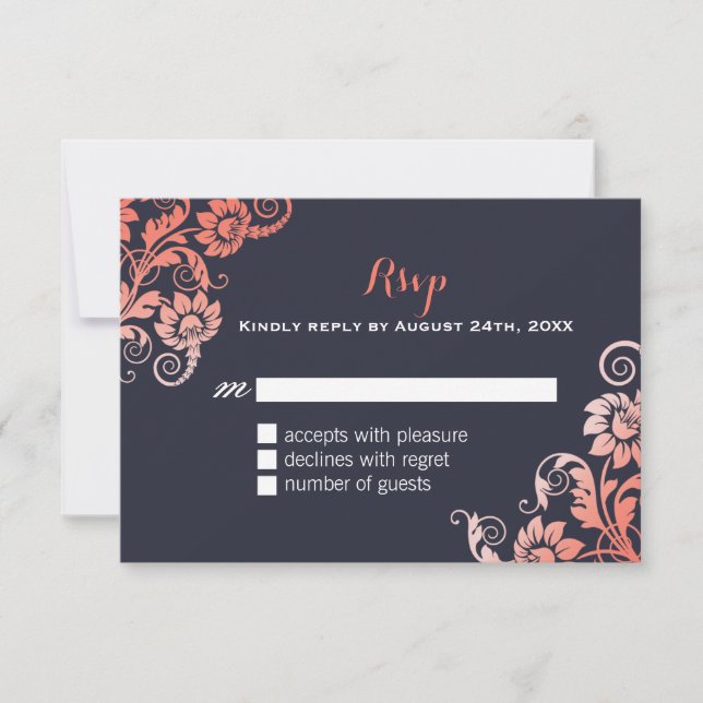 Coral and Blue Shabby Chic RSVP Cards (Front)