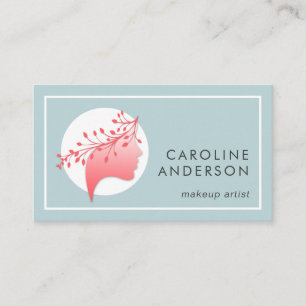 Coral and Blue Woman Silhouette Business Card