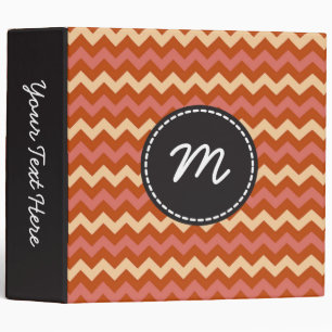 Coral and Brown Chevron Pattern Custom Monogram Binder