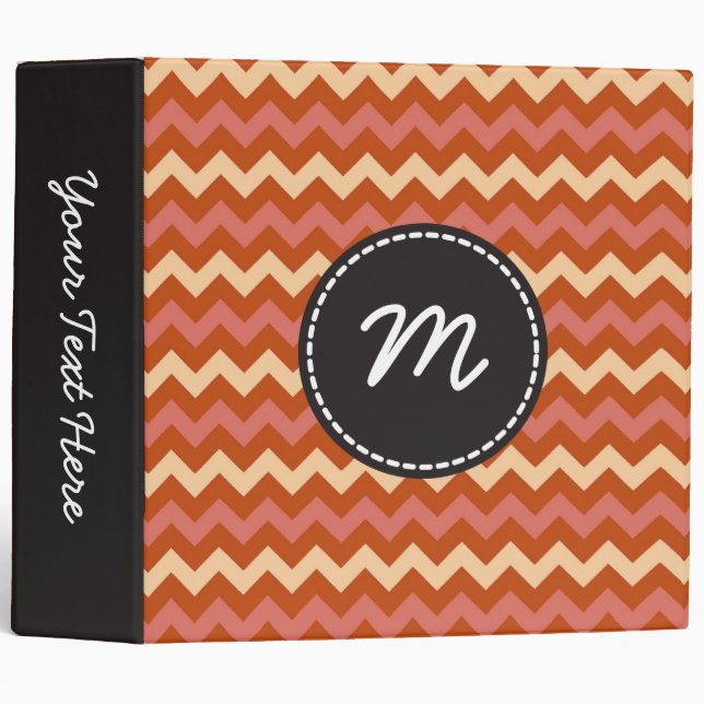 Coral and Brown Chevron Pattern Custom Monogram Binder (Front/Spine)