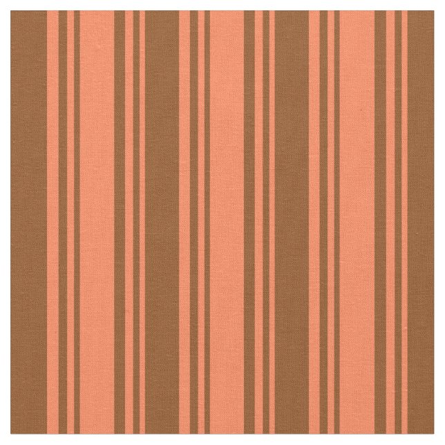 Coral and Brown Coloured Lined/Striped Pattern Fabric (Close Up)