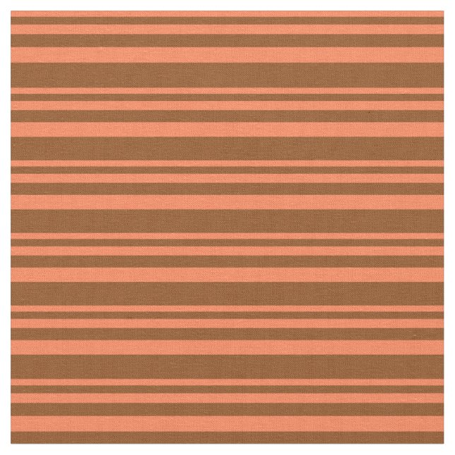 Coral and Brown Coloured Lined/Striped Pattern Fabric (Close Up)