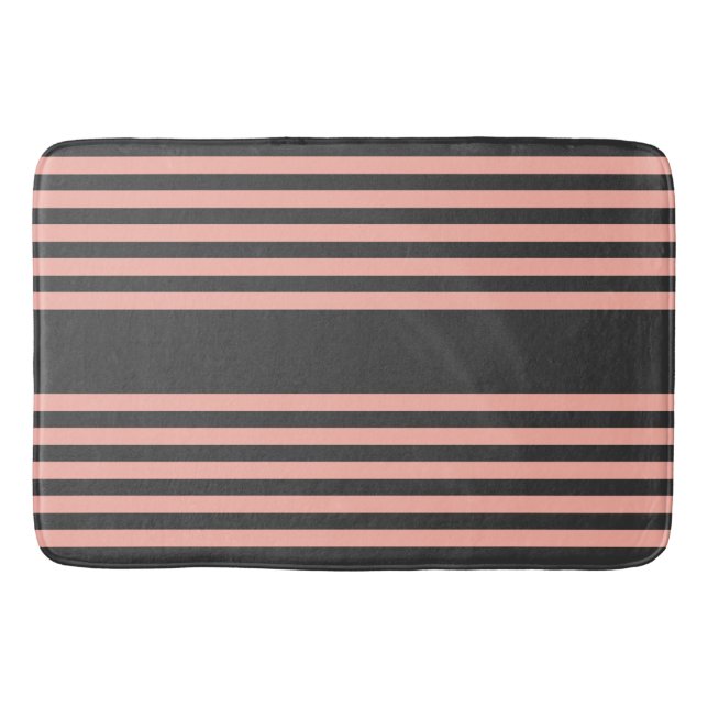 Coral and charcoal five stripe pattern bath mat (Front)