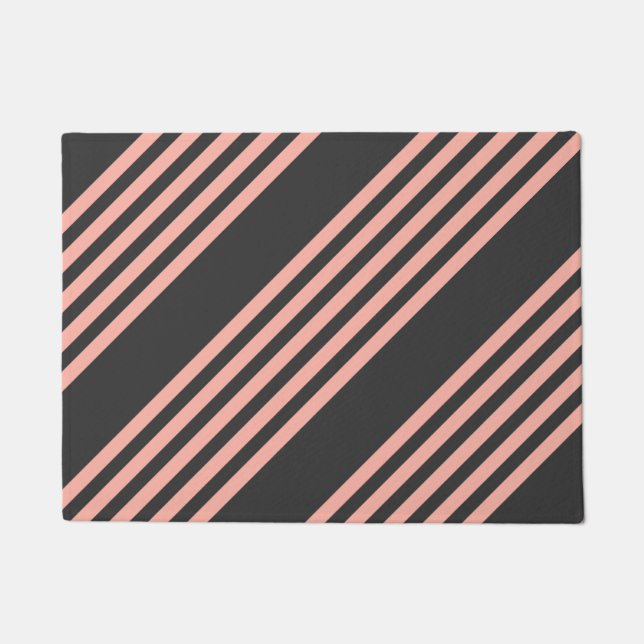 Coral and charcoal five stripe pattern doormat (Front)