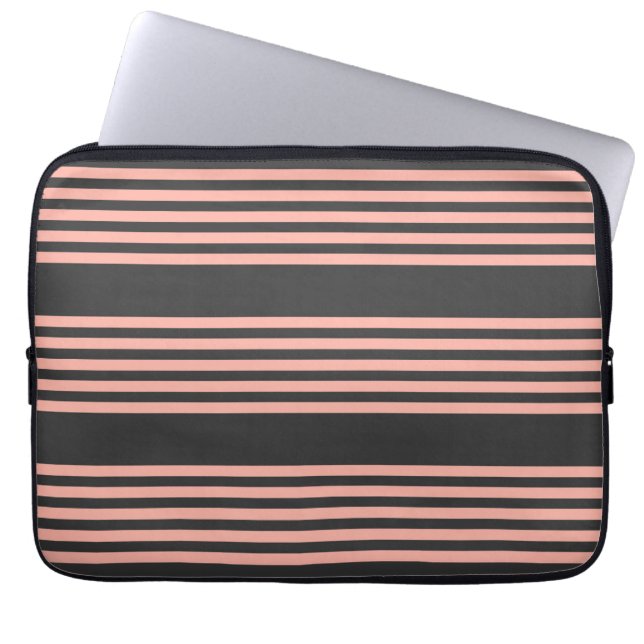 Coral and charcoal five stripe pattern laptop sleeve (Front)