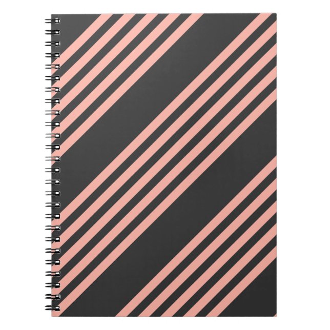 Coral and charcoal five stripe pattern notebook (Front)