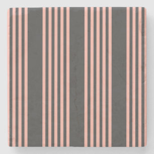 Coral and charcoal five stripe pattern stone coaster