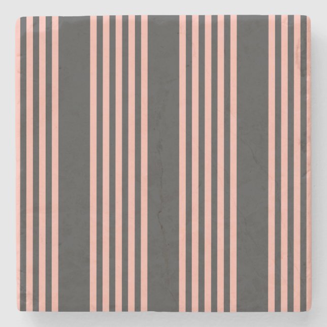 Coral and charcoal five stripe pattern stone coaster (Front)