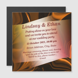 Coral and dark curves over brown background magnetic invitation