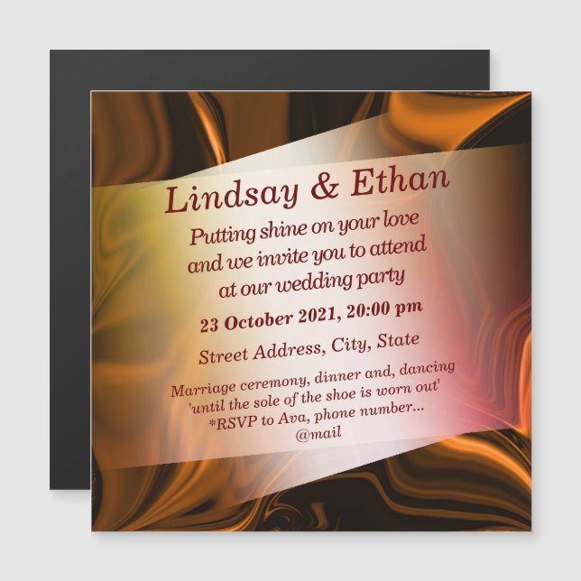 Coral and dark curves over brown background  magnetic invitation (Front/Back)