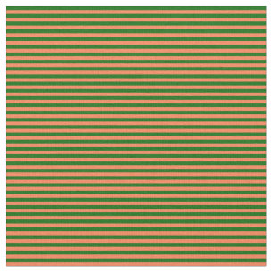 Coral and Dark Green Coloured Striped Pattern Fabric