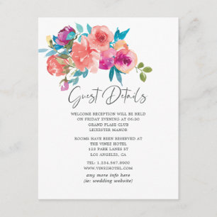 Coral and Fandango Floral Wedding Guest Details Enclosure Card