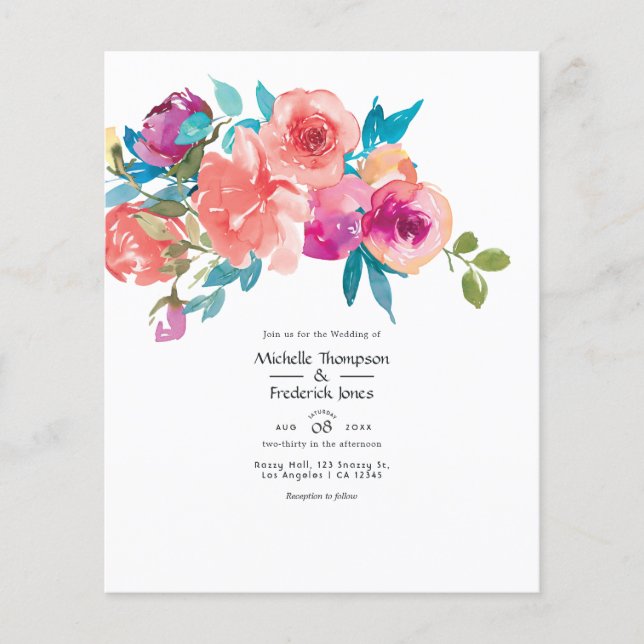 Coral and Fandango Floral Wedding Invitation Flyer (Front)