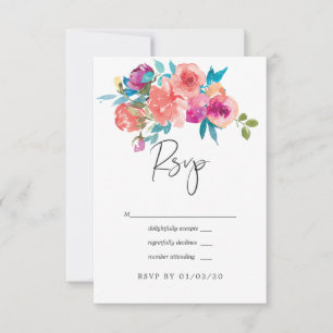 Coral and Fandango Floral Wedding RSVP Card