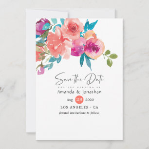Coral and Fandango Floral Wedding Save The Date
