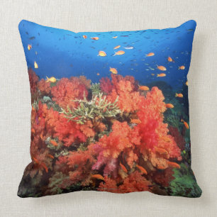 Coral and fish throw pillow